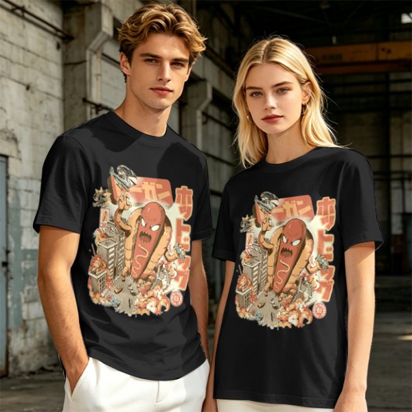 Giant Hot Dog Monster Destroying City Graphic T-Shirt