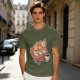 Olive green t-shirt with capybara sushi print design