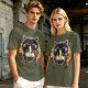 Olive T-Shirt Featuring Black Maneki-neko Cat Eating Ramen