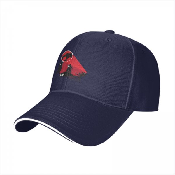 Black Baseball Cap With Playful Black Cat Red Graphic Design