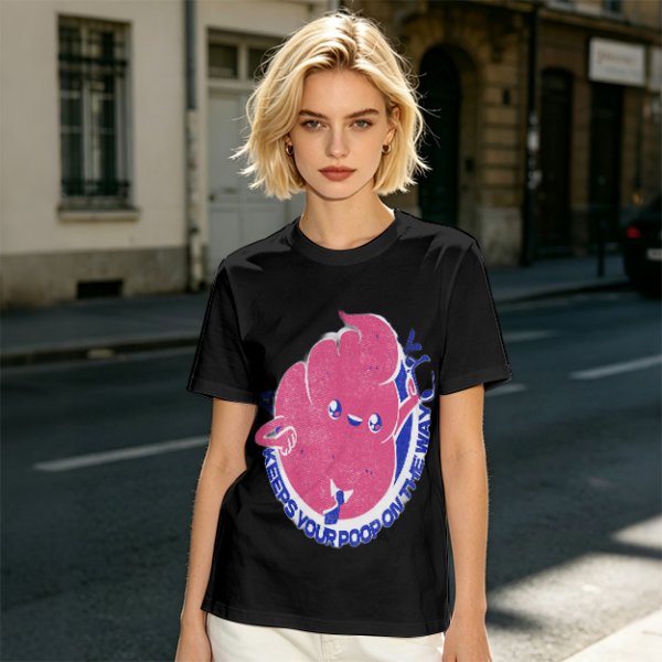 Olive T-Shirt With Funny Colon Graphic 'Keeps Your Poop On The Way' Print