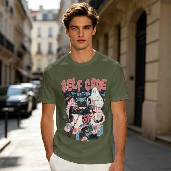 Self Care Before Scare Halloween Themed Graphic T-Shirt