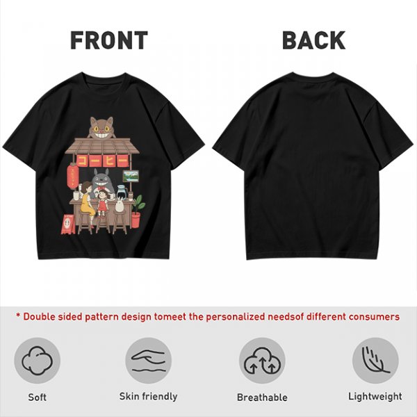 Studio Ghibli inspired coffee stand t-shirt with Totoro and friends