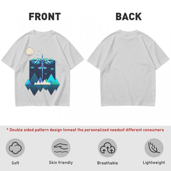 Olive T-Shirt With Geometric Dragonfly Mountain Night Scene Print