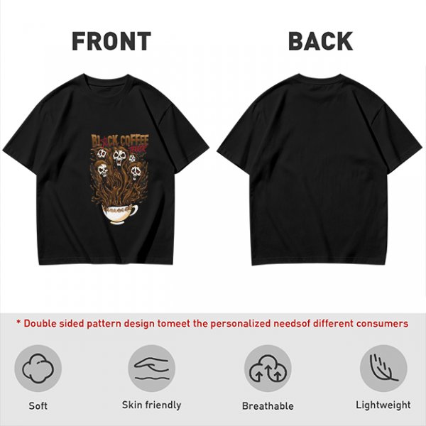 Black Coffee Skull Ghosts Graphic Olive Green T-Shirt