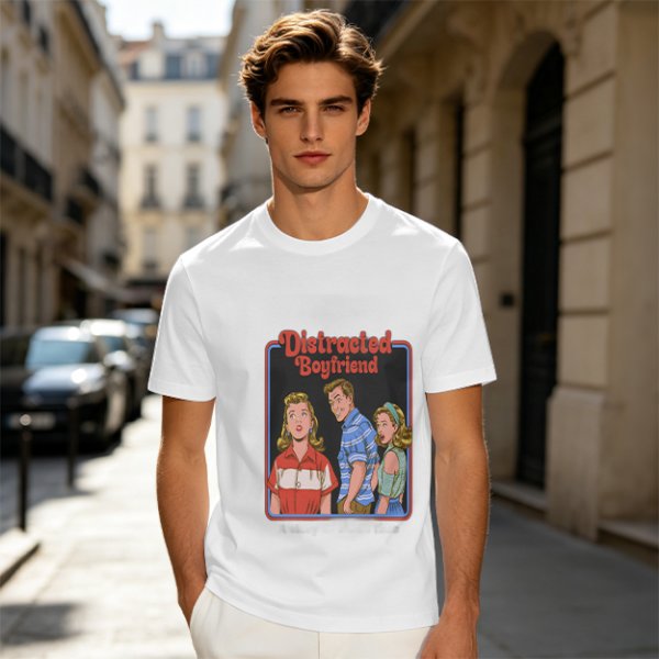 Olive T-Shirt with Distracted Boyfriend Meme Graphic Print