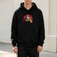Black Hoodie With Funny Cat Breathing Fire Graphic Print