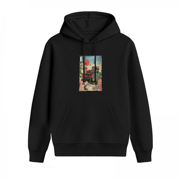 Black hoodie with traditional Japanese ukiyo-e style graphic print