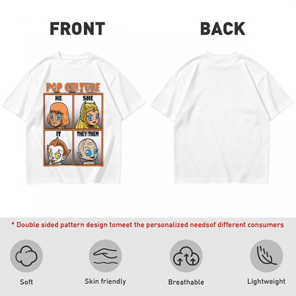 Pop Culture Pronoun Guide Chibi Character Graphic T-Shirt