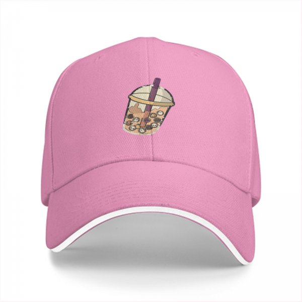 Black Baseball Cap with Cute Boba Tea Print