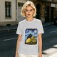 Olive T-Shirt with Starry Night Cat and Sunflowers Art Print