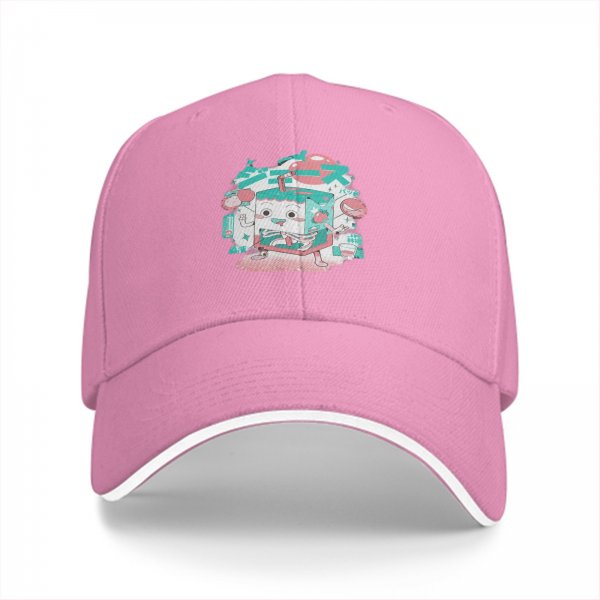 Black Baseball Cap with Cute Cartoon Juice Box Character Print