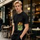 Olive Green T-Shirt With Cartoon Burning Dumpster Graphic