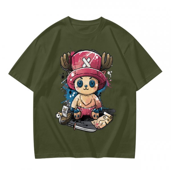 Olive T-shirt with One Piece Tony Tony Chopper Graphic Print