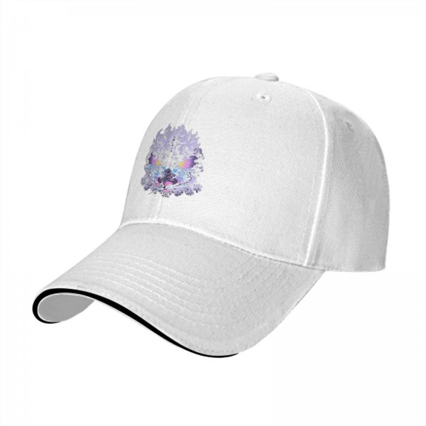 Black Baseball Cap With Anime Themed Graphic Print
