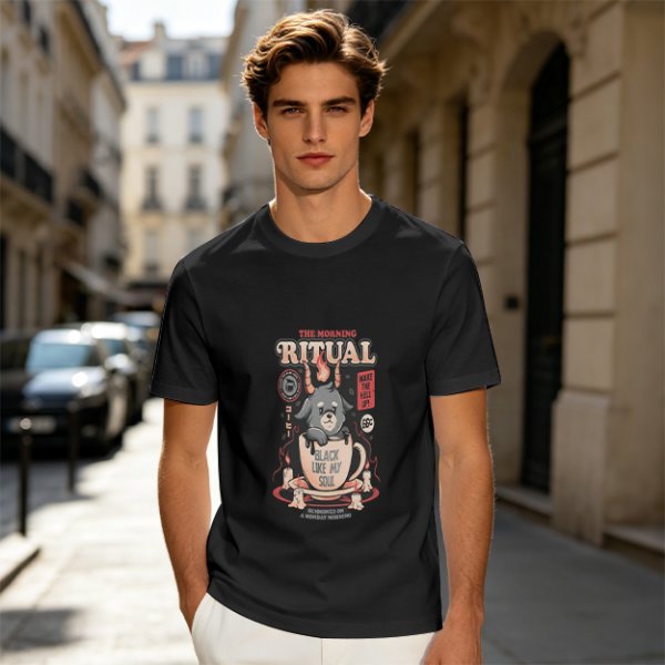 Olive Graphic Tee With Morning Ritual Devil Dog Coffee Print