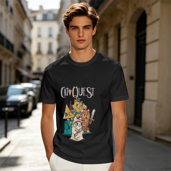 Cat Quest Themed T-Shirt With Fantasy Cat Warrior Characters