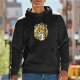 Black hoodie with playful Halloween monster doodle graphic