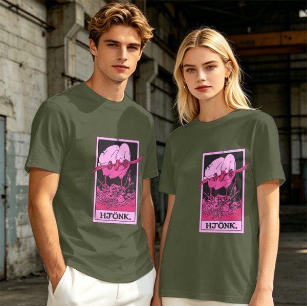 Olive T-Shirt With Tarot Card Style Goose Print HJÖNK