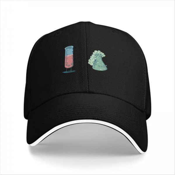 Black Baseball Cap With Cute Science Lab Beaker Print