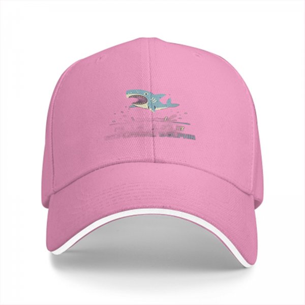 Black Baseball Cap With Shark Graphic And Dolphin Text Print