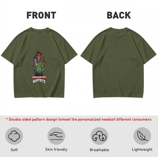 Olive T-Shirt with Teenage Mutant Ninja Muppets Graphic Print