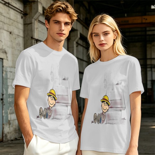 Olive Green T-Shirt with Smiling Boy in Yellow Hat Graphic