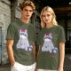 Olive T-shirt with Cute Raccoon Wearing Red Bow Graphic