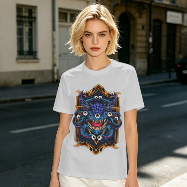 Olive T-Shirt With Fantasy Beholder Monster Graphic Print