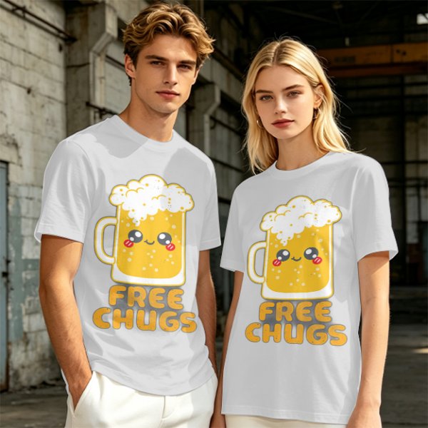 Olive Green T-Shirt With Cute Kawaii Beer Mug Free Chugs Print