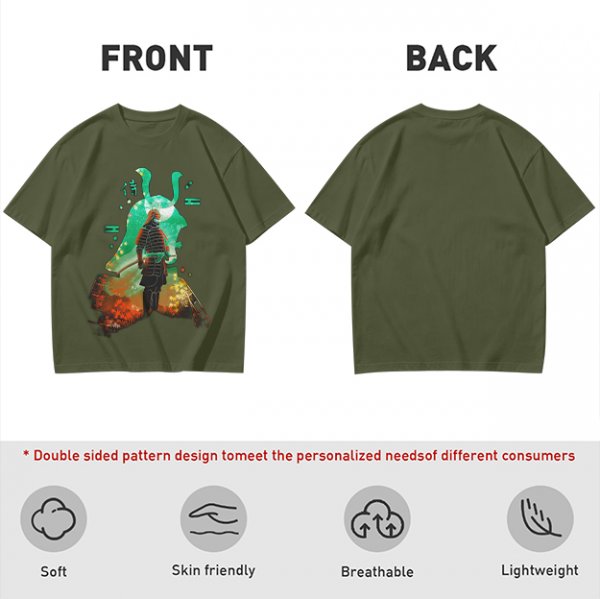 Olive T-shirt with Samurai Warrior and Helmet Art Print