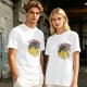 Olive green t-shirt with space frog graphic and Houston text