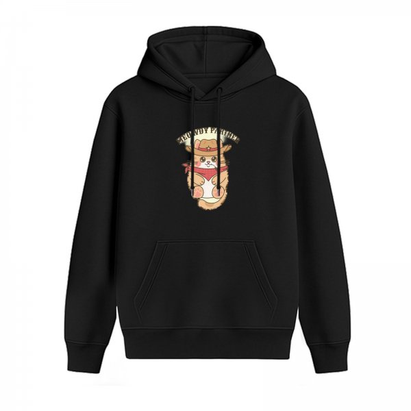 Black Hoodie with Cute Cowboy Cat 'Meowdy Partner' Graphic