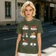 Olive green t-shirt with sushi cat illustrations