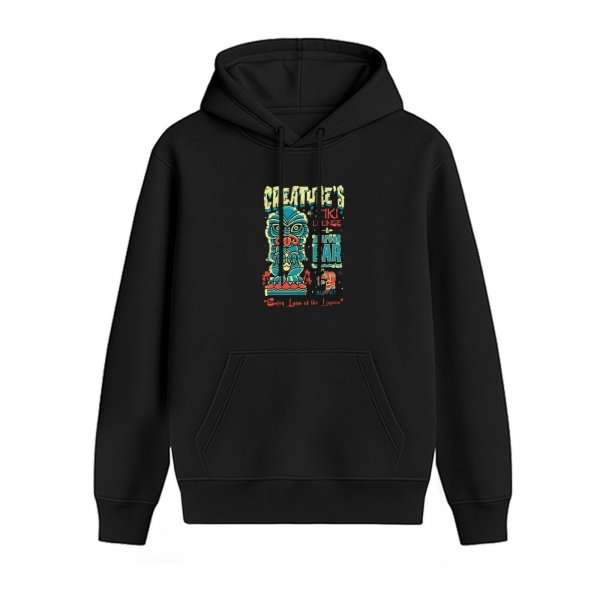 Black Hoodie with Tiki Creature's Lagoon Lounge Graphic