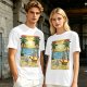 Olive T-Shirt with Beach Scene Print Featuring Totoro and Friends