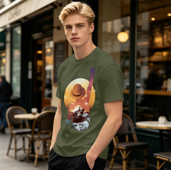 Anime Pirate Adventure Sunset Graphic T-Shirt Design