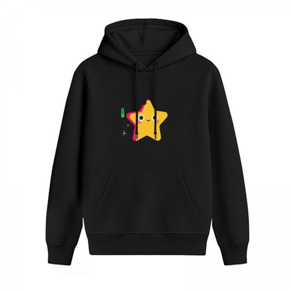 Black hoodie with cute smiling yellow star graphic print