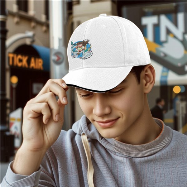 Black Baseball Cap With Spirited Away Chihiro And Haku Dragon Print