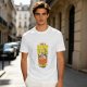 Olive green graphic t-shirt with dumpling pun and steamer illustration
