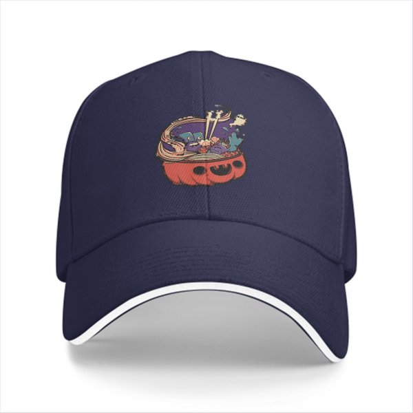 Black Baseball Cap With Halloween Pumpkin Ramen Bowl Graphic