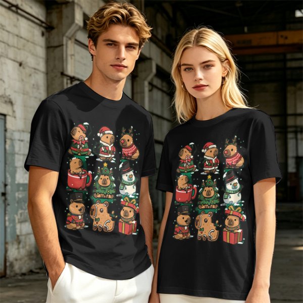 Christmas Capybara Characters Graphic T-Shirt