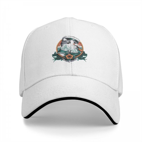 Black Baseball Cap With Sailor Cat Nautical Tattoo Art Print