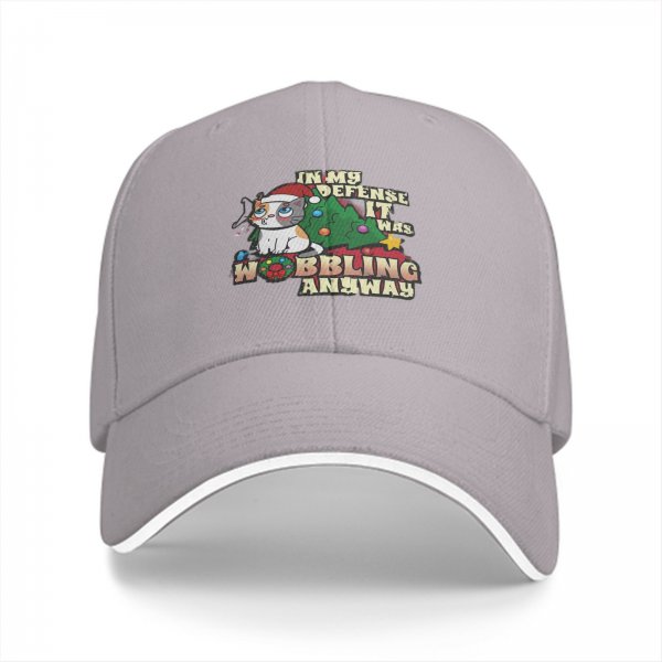 Black baseball cap with funny Christmas cat wobbling defense print