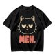 Olive T-Shirt With Grumpy Black Cat Meh Graphic Print