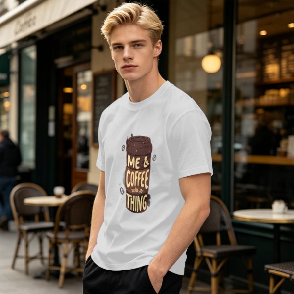 Olive Green Graphic T-Shirt with Me & Coffee We're a Thing Print
