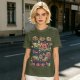 Olive T-Shirt With Halloween Themed Food And Pumpkin Cat Print