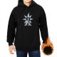 Black Hoodie With Fantasy Sword And Sunburst Graphic Print