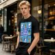 Olive green t-shirt with The Barky Bunch cartoon dog graphic