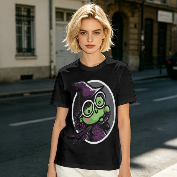 Olive T-Shirt With Cute Green Witch Wearing Glasses Graphic